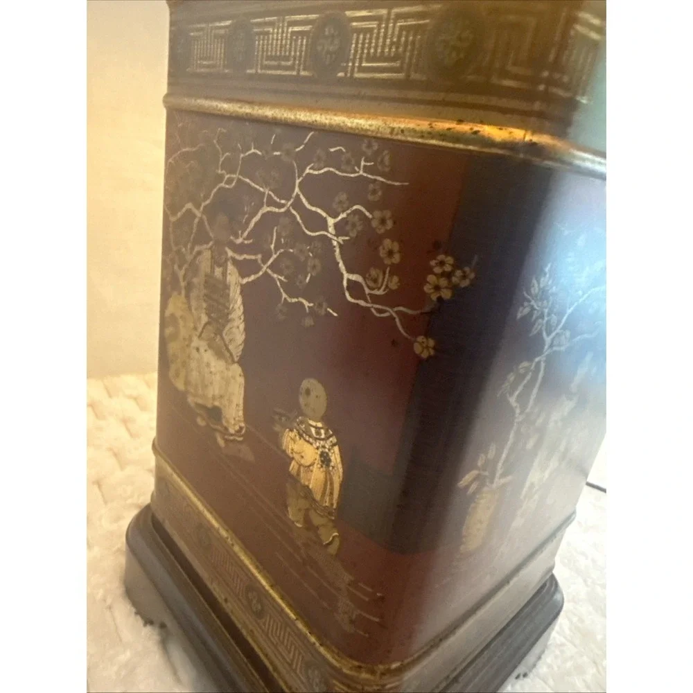 Vintage Frederick Cooper Tea Tin Canister Table Lamp Asian Chinoiserie Regency